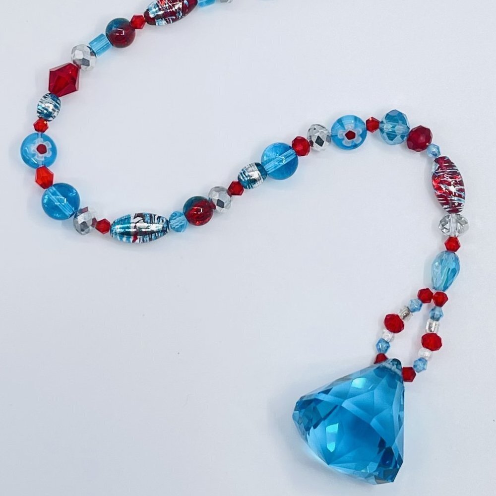 Beaded Suncatcher - Red Turquoise -Triangular Crystal Prism - Hanging Decor - Picture 13 of 16